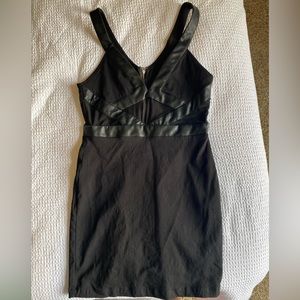 Guess Black Leather Mini Dress Sheer Detail Size Medium 90s Y2K goth